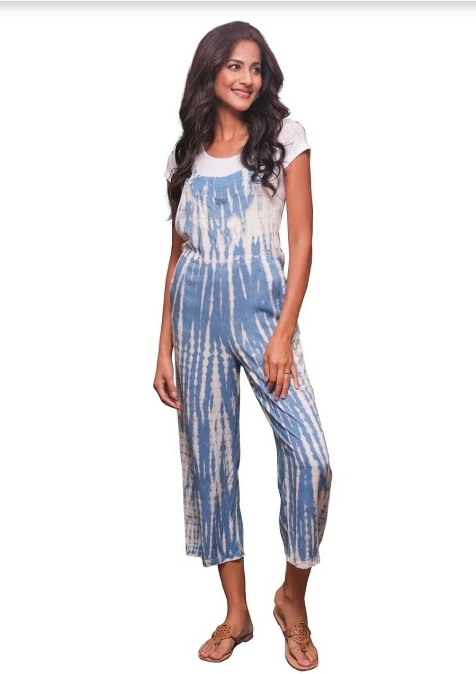 Sacred Threads Hippie Boho Festival Blue tie dye cropped Jumpsuit OS